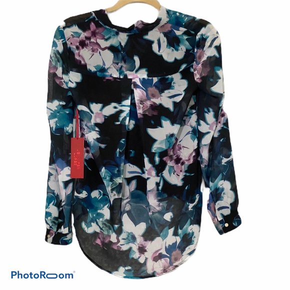 Jennifer Lopez long sleeve Drape Front high low floral Blouse Top Extra Small - Picture 1 of 8